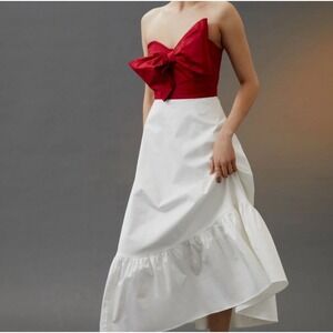 Hutch Red White Motif Bow-Tie Tiered‎ Ruffle Strapless Midi Maxi Dress | Size 0